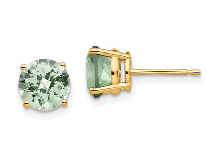 14k Round Checker-Cut Green Quartz Earrings (Style XE74CG)