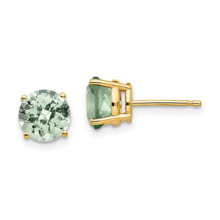 14k Round Checker-Cut Green Quartz Earrings (Style XE74CG)