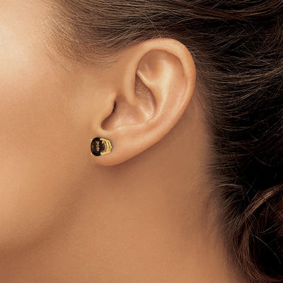 14K Round Checker-Cut Smoky Quartz Earrings, 8 x 8mm