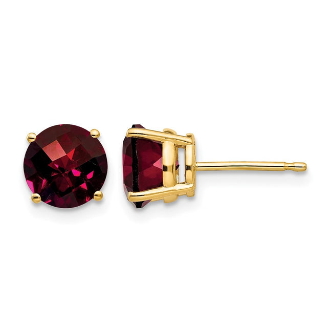 14k Garnet Checker Earrings, 7 x 7mm