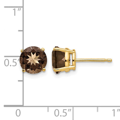 14K Round Smoky Quartz Earrings, 7 x 7mm