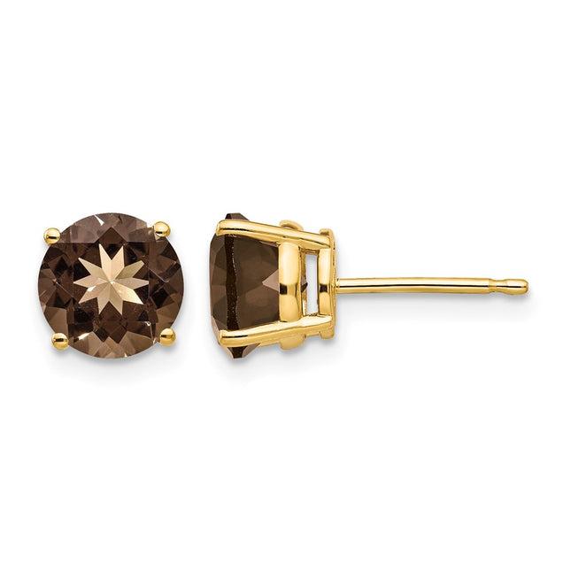 14k Round Smoky Quartz Earrings, 7 x 7mm
