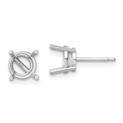 14K White Gold Round Earring Mounting, 7 x 7mm
