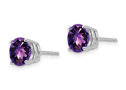14k White Gold Amethyst Checker Earrings (Style XE74WAC)