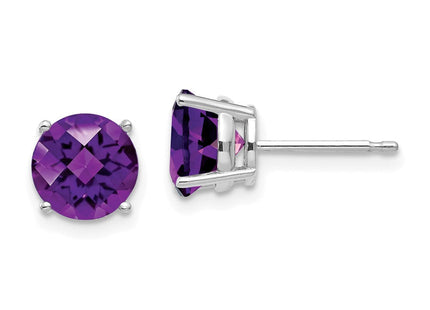 14k White Gold Amethyst Checker Earrings (Style XE74WAC)