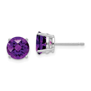 14k White Gold Amethyst Checker Earrings (Style XE74WAC)