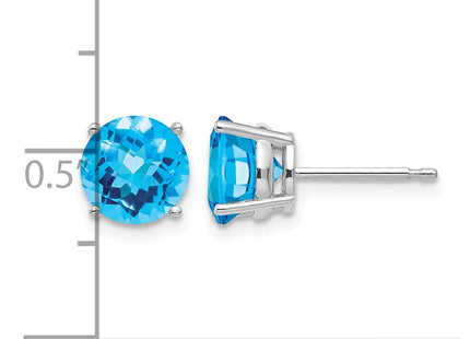 14K white gold blue topaz earrings, further view