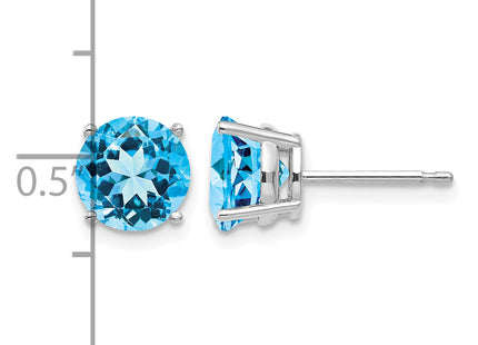 14k White Gold Blue Topaz Earrings, 7 x 7mm