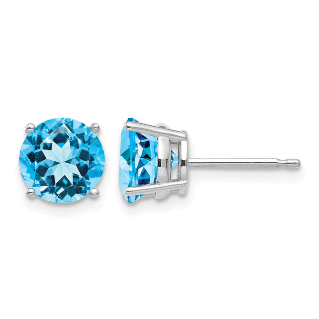 14k White Gold Blue Topaz Earrings, 7 x 7mm