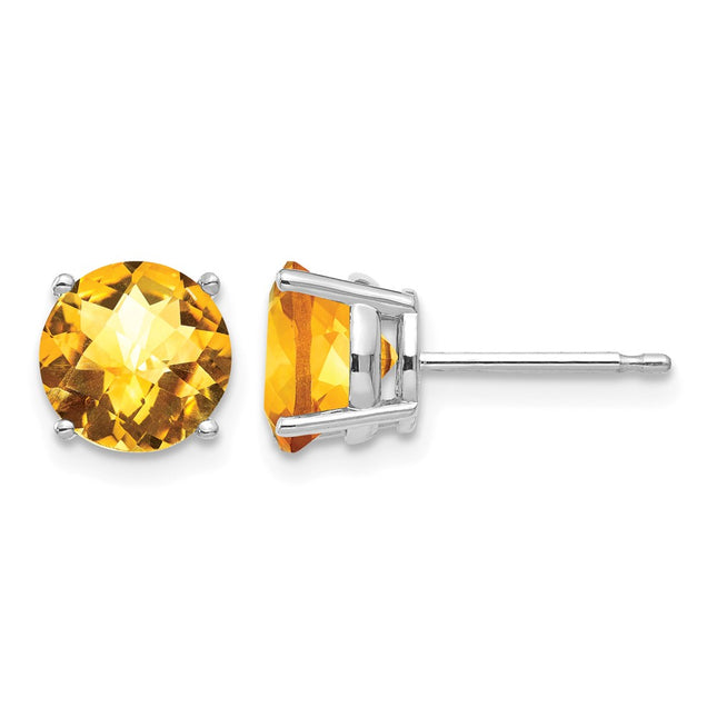14k White Gold Citrine Checker Earrings, 7 x 7mm