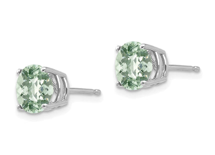 14kw Round Checker-Cut Green Quartz Earrings, 8 x 8mm