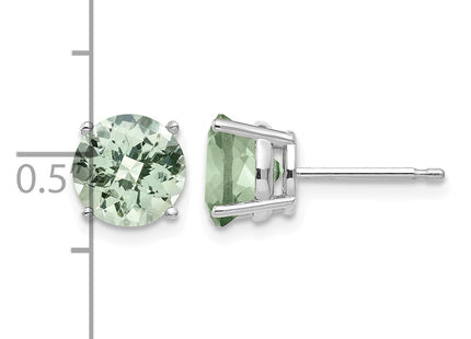 14kw Round Checker-Cut Green Quartz Earrings, 8 x 8mm
