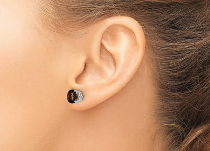 14kw Round Checker-Cut Smoky Quartz Earrings, 8 x 8mm