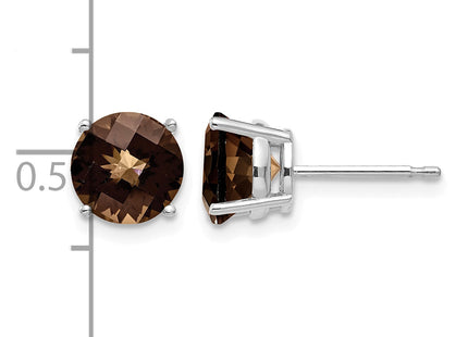 14kw Round Checker-Cut Smoky Quartz Earrings, 8 x 8mm