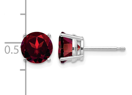 14k White Gold Garnet Earrings, 7 x 7mm