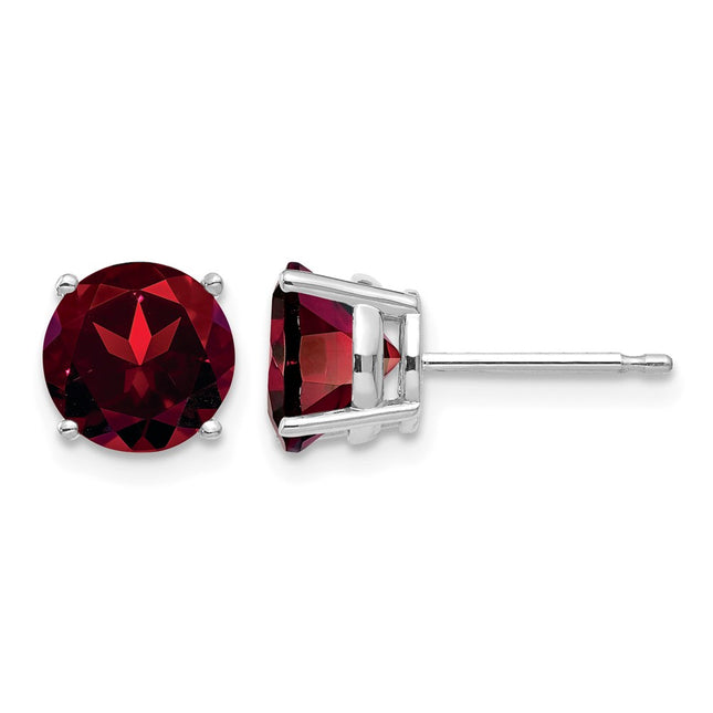 14k White Gold Garnet Earrings, 7 x 7mm
