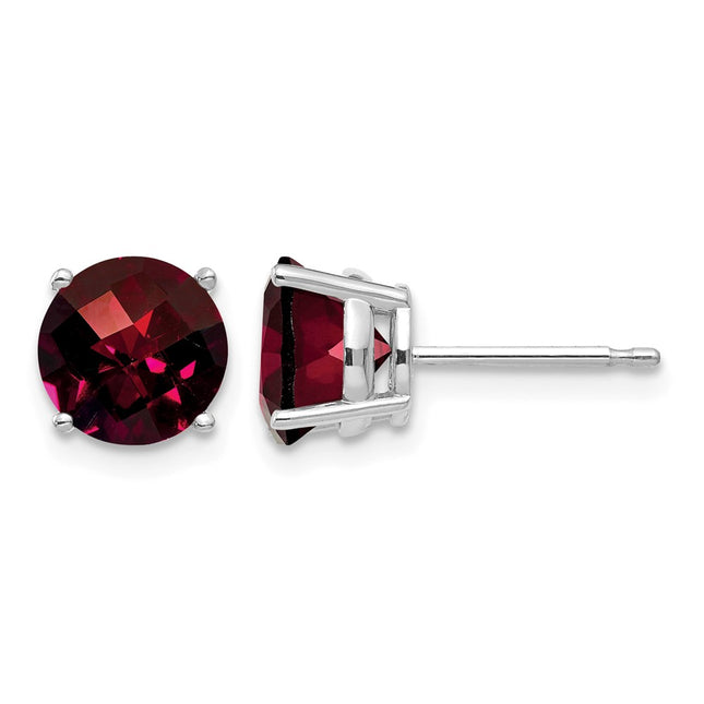14k White Gold Garnet Checker Earrings, 7 x 7mm