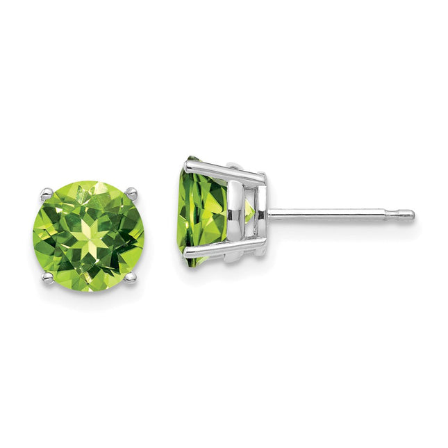 14k White Gold Peridot Earrings, 7 x 7mm