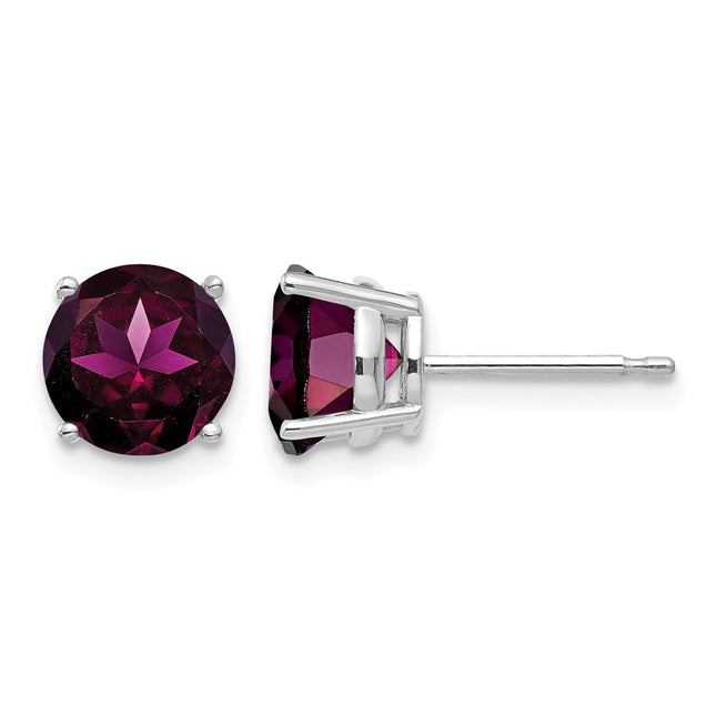 14k White Gold Rhodolite Garnet Earrings, 7 x 7mm
