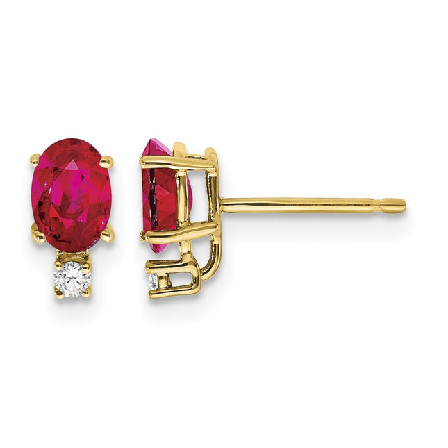14k Oval Ruby VS Diamond Earrings, 9 x 4mm