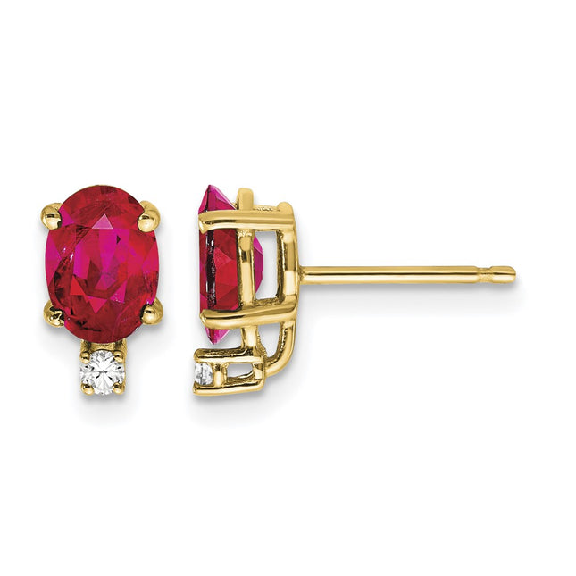 14k Oval Ruby A Diamond Earrings, 10 x 5mm