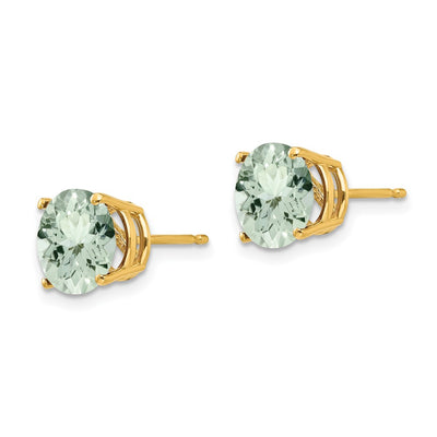 14K Round Green Quartz Earrings, 9 x 9mm