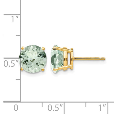 14K Round Green Quartz Earrings, 9 x 9mm