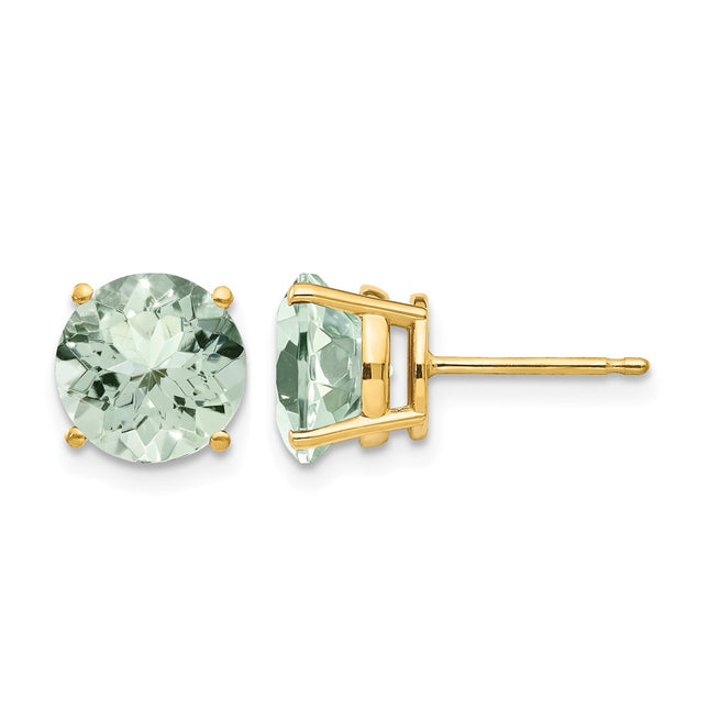 14k Round Green Quartz Earrings, 9 x 9mm