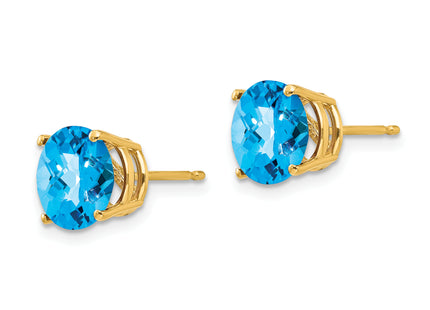 14k Blue Topaz Checker Earrings, 8 x 8mm
