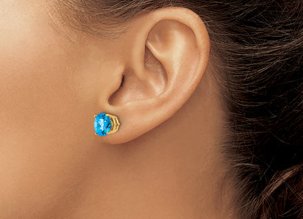 14k Blue Topaz Checker Earrings, 8 x 8mm