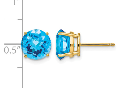 14k Blue Topaz Checker Earrings, 8 x 8mm