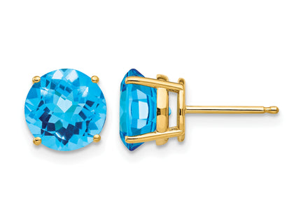 14k Blue Topaz Checker Earrings, 8 x 8mm