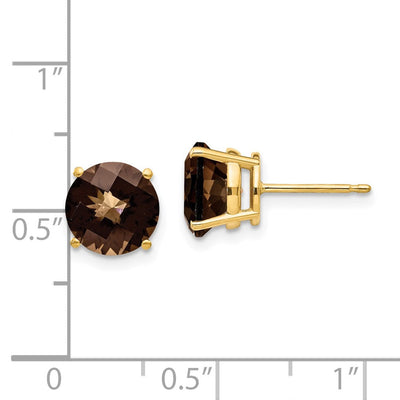 14K Round Checker-Cut Smoky Quartz Earrings, 9 x 9mm