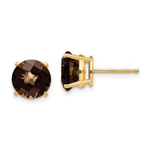 14k Round Checker-Cut Smoky Quartz Earrings (Style XE75CQ)