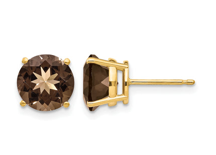 14k Round Smoky Quartz Earrings, 8 x 8mm