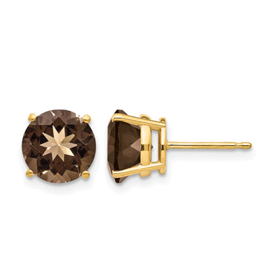 14K Round Smoky Quartz Earrings, 8 x 8mm