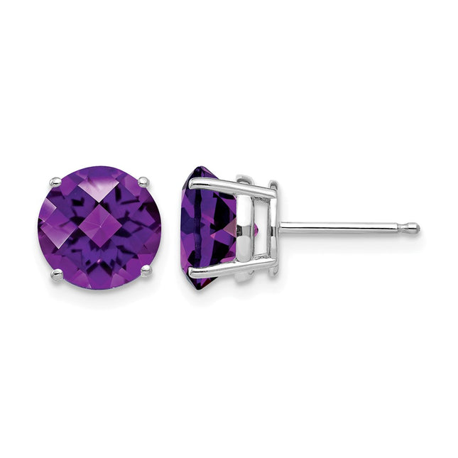 14k White Gold Amethyst Checker Earrings, 8 x 8mm