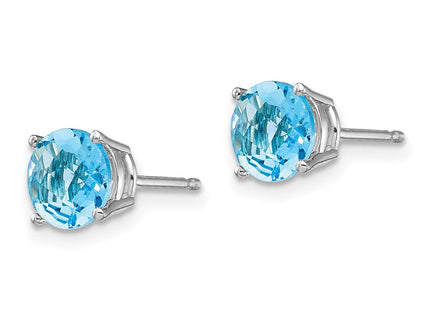 14k White Gold Blue Topaz Checker Earrings (Style XE75WBC)