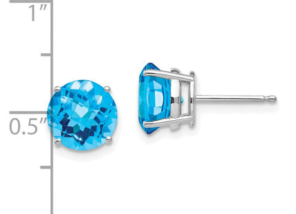 14k White Gold Blue Topaz Checker Earrings (Style XE75WBC)