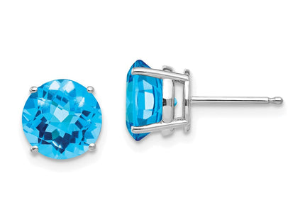 14k White Gold Blue Topaz Checker Earrings (Style XE75WBC)