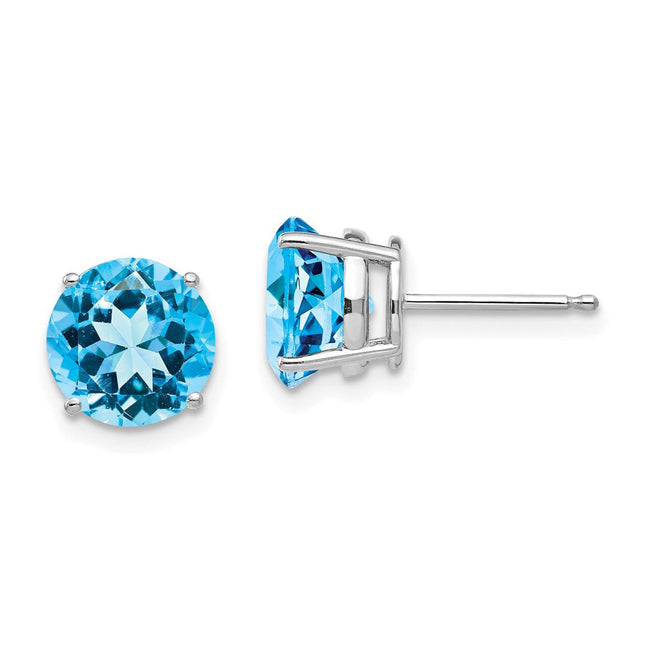 14k White Gold Blue Topaz Earrings, 8 x 8mm