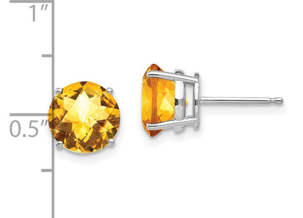 14k White Gold Citrine Checker Earrings (Style XE75WCC)