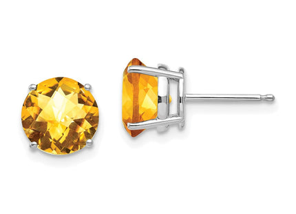 14k White Gold Citrine Checker Earrings (Style XE75WCC)