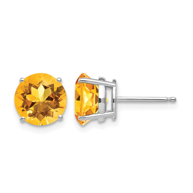 14k White Gold Citrine Earrings, 8 x 8mm