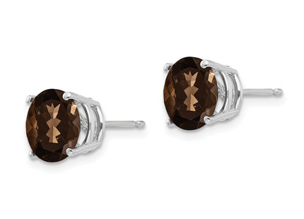14kw Round Checker-Cut Smoky Quartz Earrings, 9 x 9mm