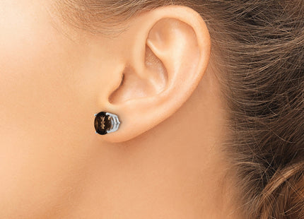 14kw Round Checker-Cut Smoky Quartz Earrings, 9 x 9mm