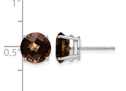 14kw Round Checker-Cut Smoky Quartz Earrings, 9 x 9mm