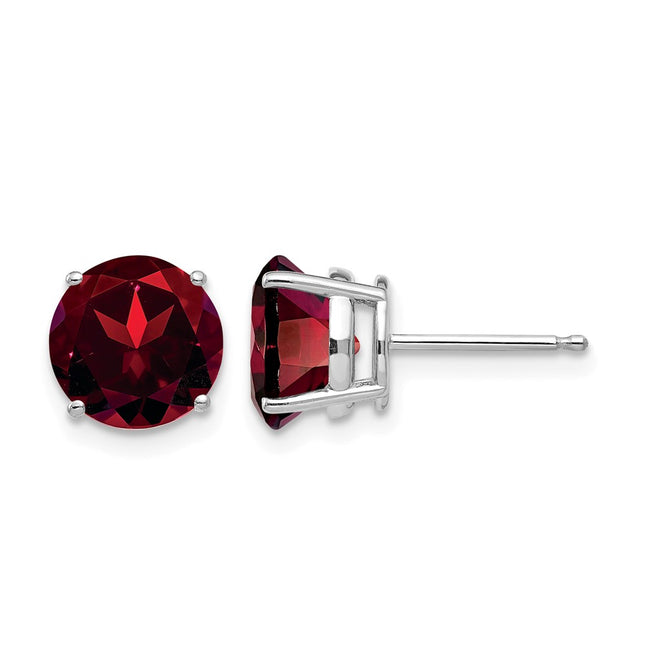 14k White Gold Garnet Earrings, 8 x 8mm