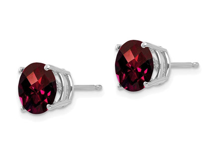 14k White Gold Garnet Checker Earrings (Style XE75WGC)