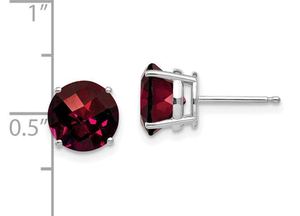 14k White Gold Garnet Checker Earrings (Style XE75WGC)